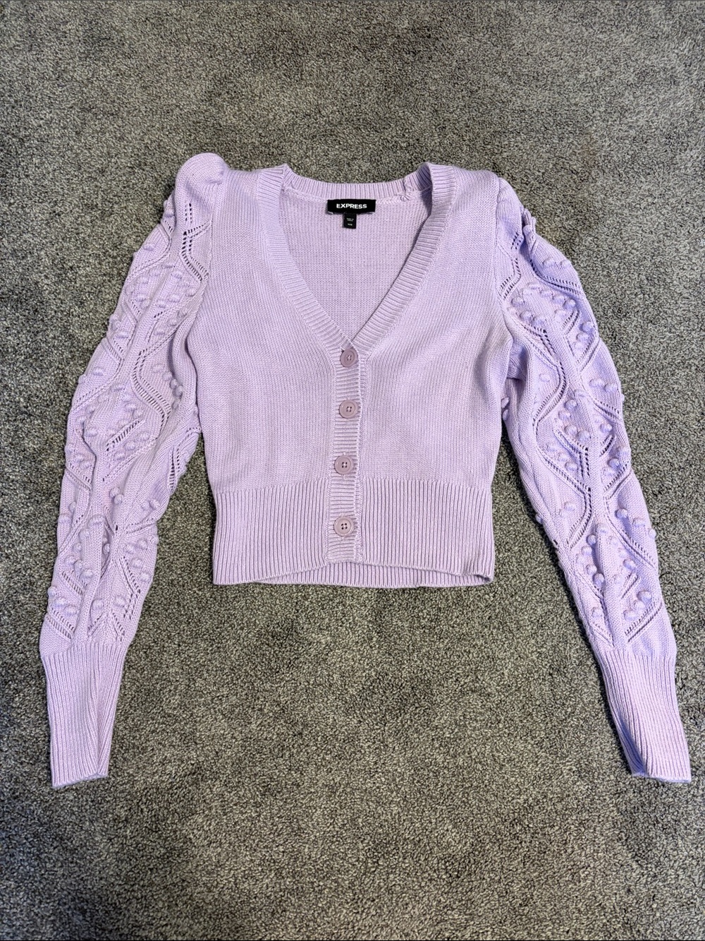 Express Lilac V-Neck Button Front Cropped Cardigan Sweater